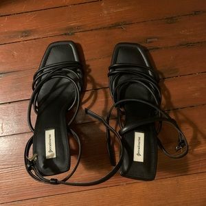Black square toe strappy heels